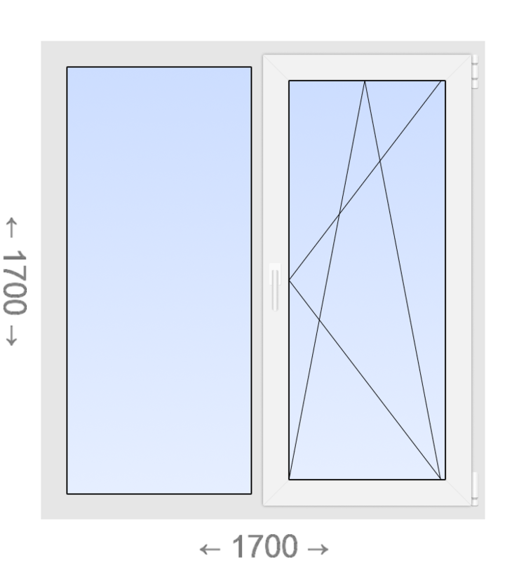 Двухстворчатое ПВХ окно 1700x1700 Г-ПО Plafen